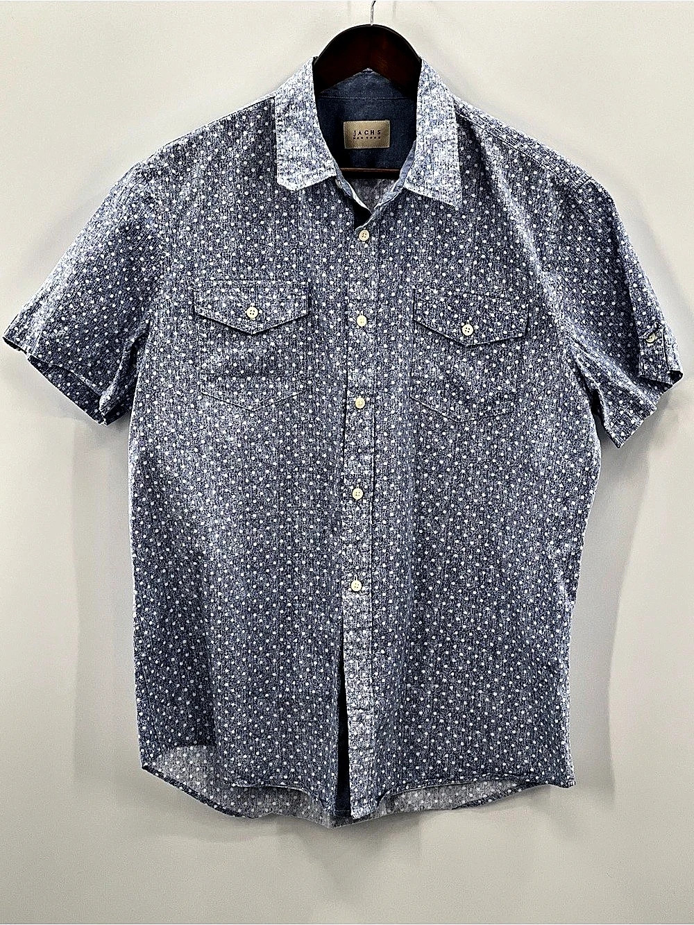 542 Jachs NY Men's Cotton Polka Dot Button Down Blue & White Size Large